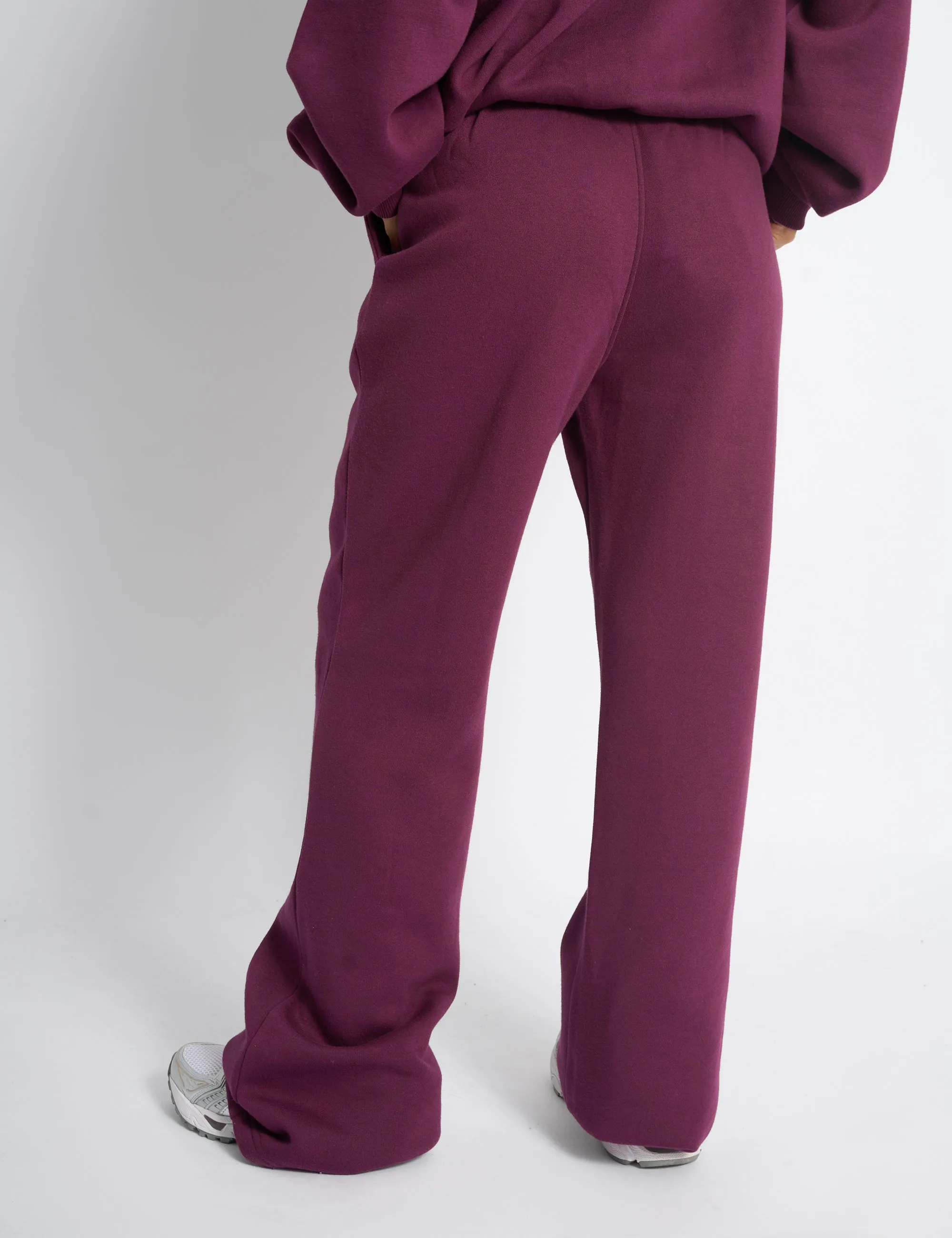 Kaiia Bow Embroidered Ribbed Waistband Wide Leg Joggers Plum & Baby Pink