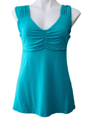 Light Summer Teal Ruched Sleeveless Top