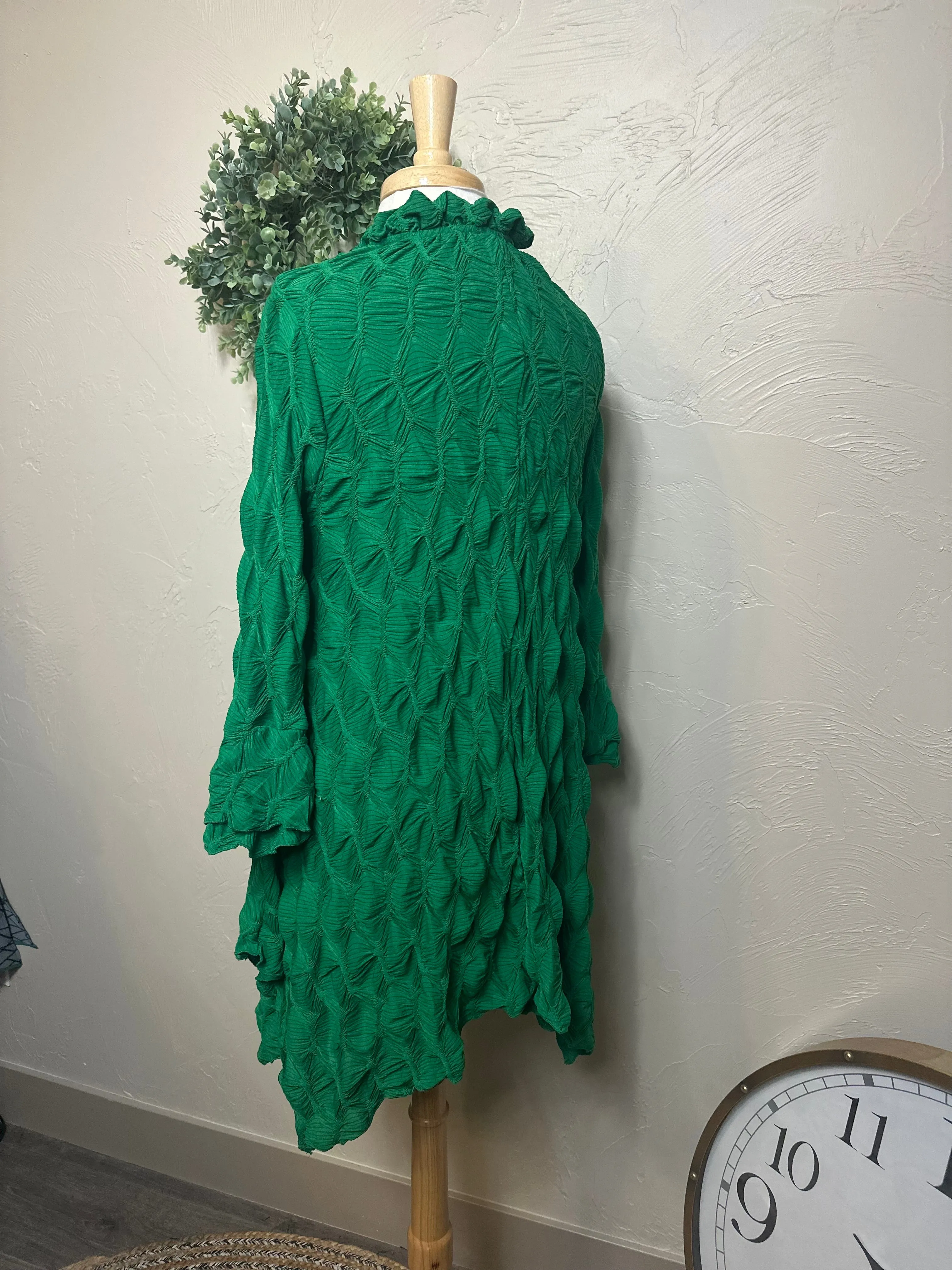 Lovely Lady Textured Green Shark Bite Handkerchief Tunic