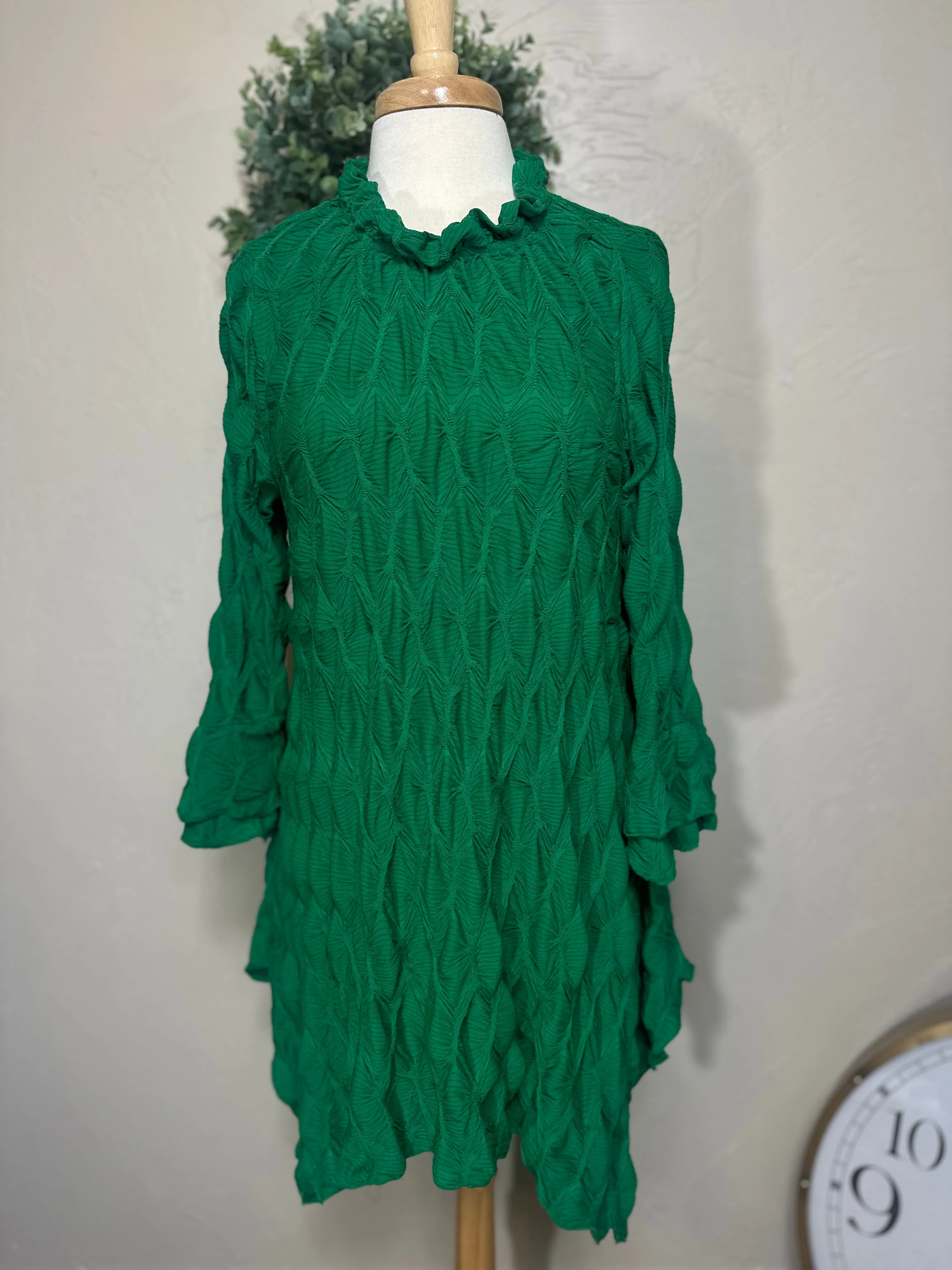 Lovely Lady Textured Green Shark Bite Handkerchief Tunic