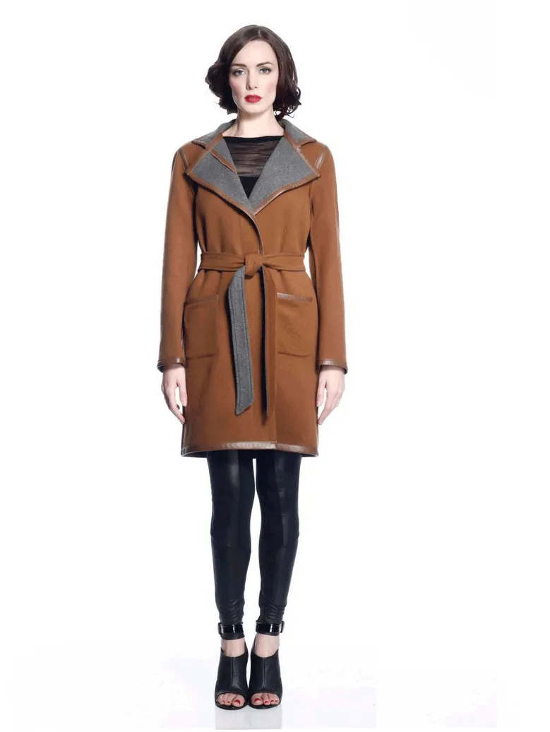 Margaret Reversible Wool/Cashmere Coat - Brown/Grey