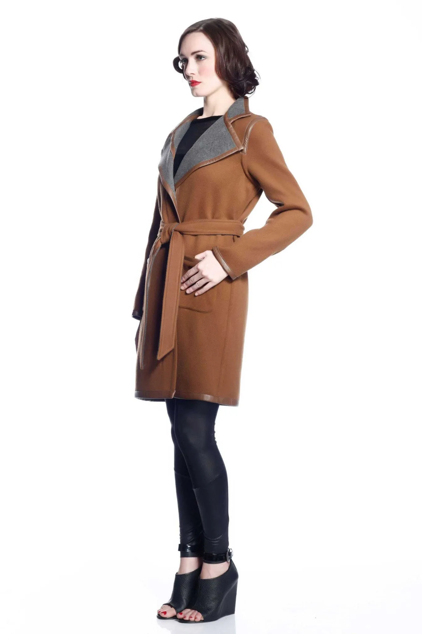 Margaret Reversible Wool/Cashmere Coat - Brown/Grey