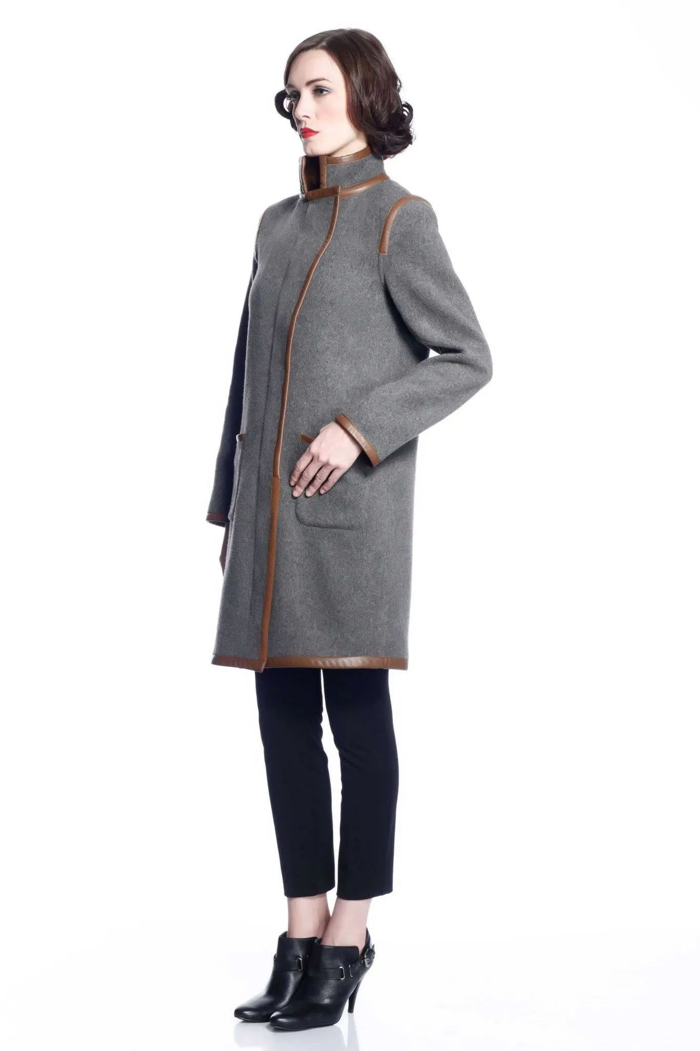 Margaret Reversible Wool/Cashmere Coat - Brown/Grey