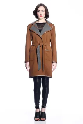 Margaret Reversible Wool/Cashmere Coat - Brown/Grey