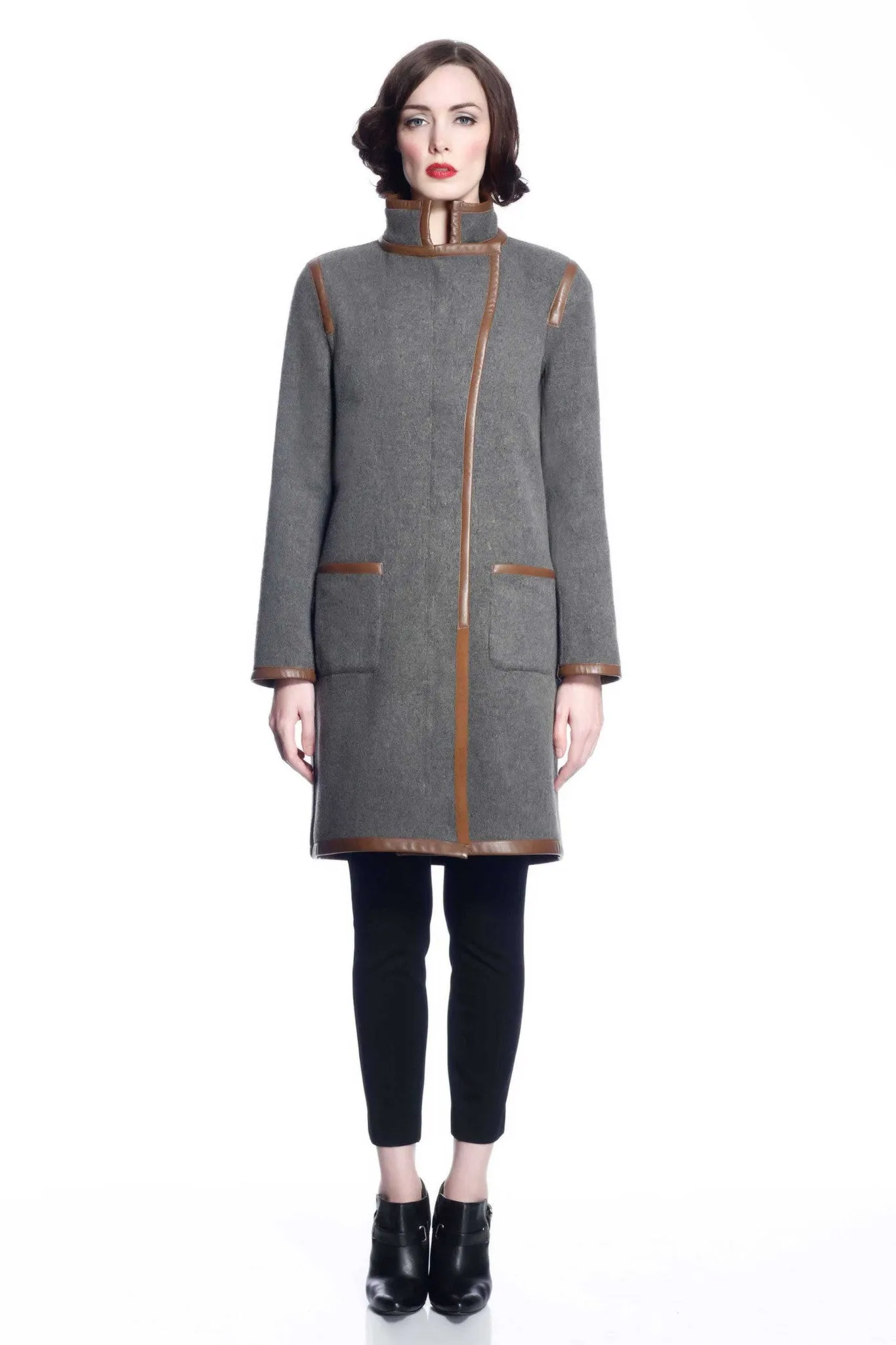Margaret Reversible Wool/Cashmere Coat - Brown/Grey