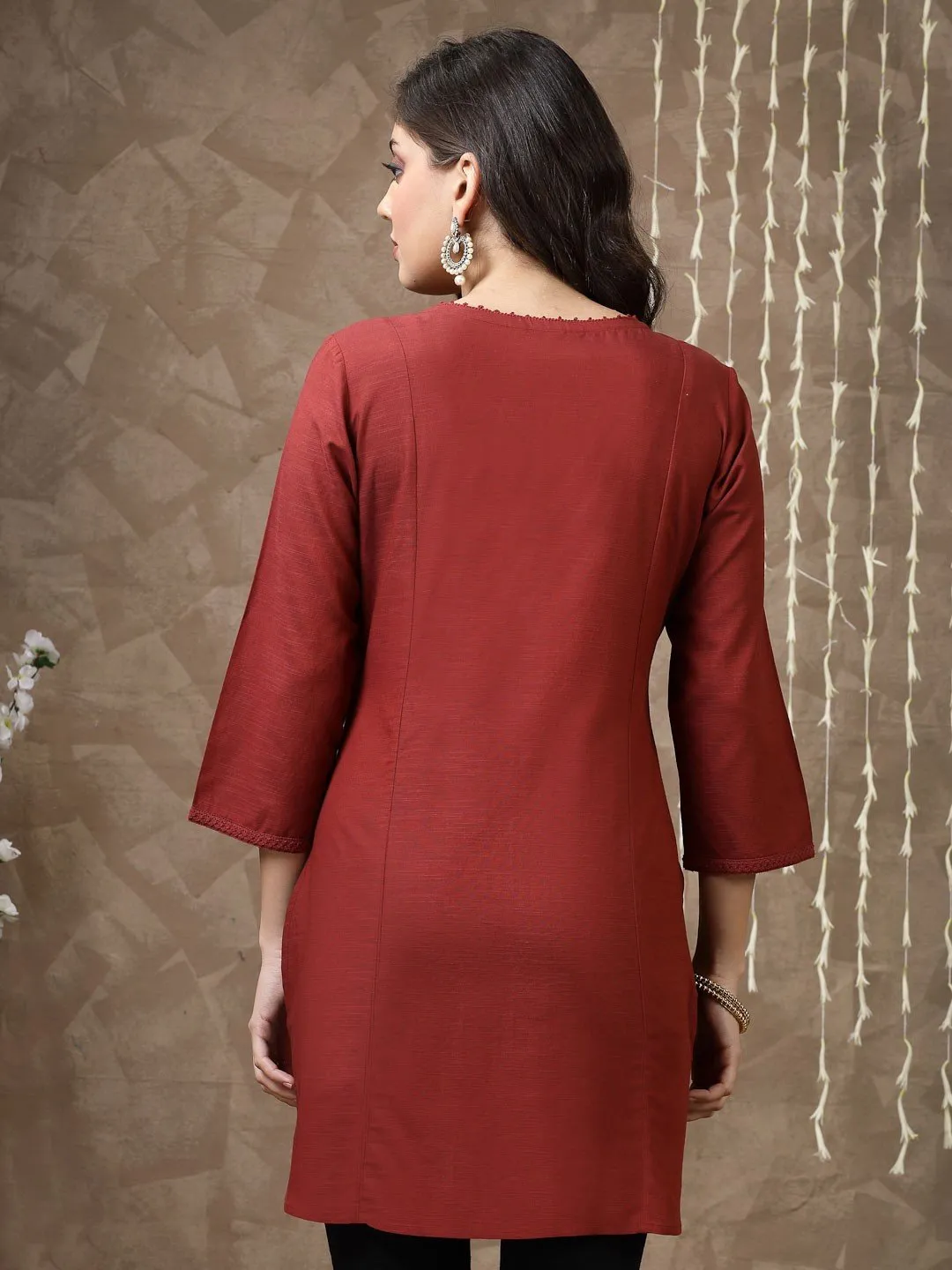 Maroon Embroidered Cotton Tunic