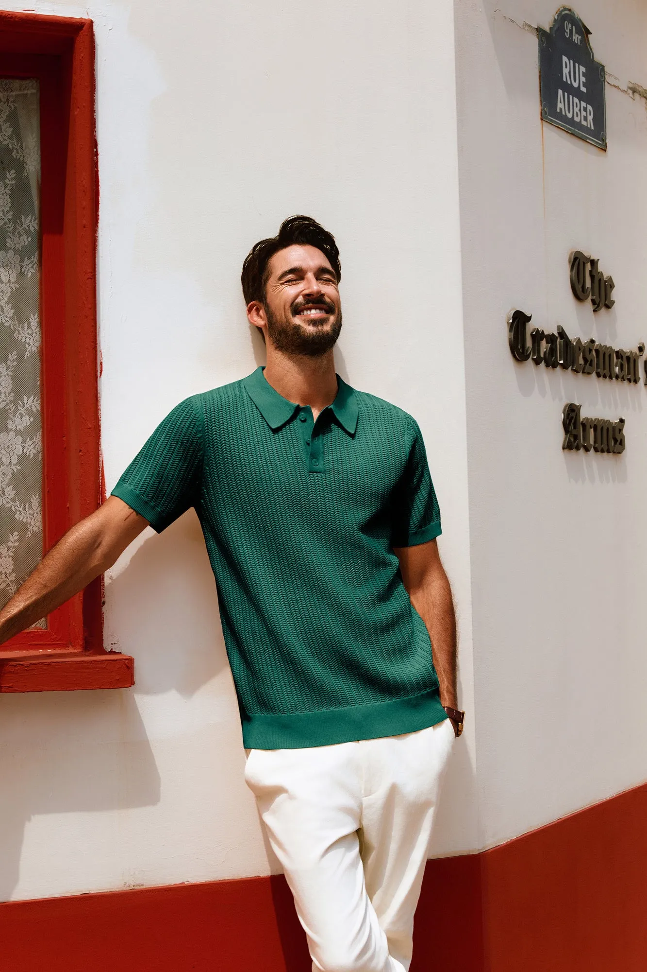 Men Wheatear Textured Polo-Shirt Short Sleeve Lapel Collar Knitwear Tops