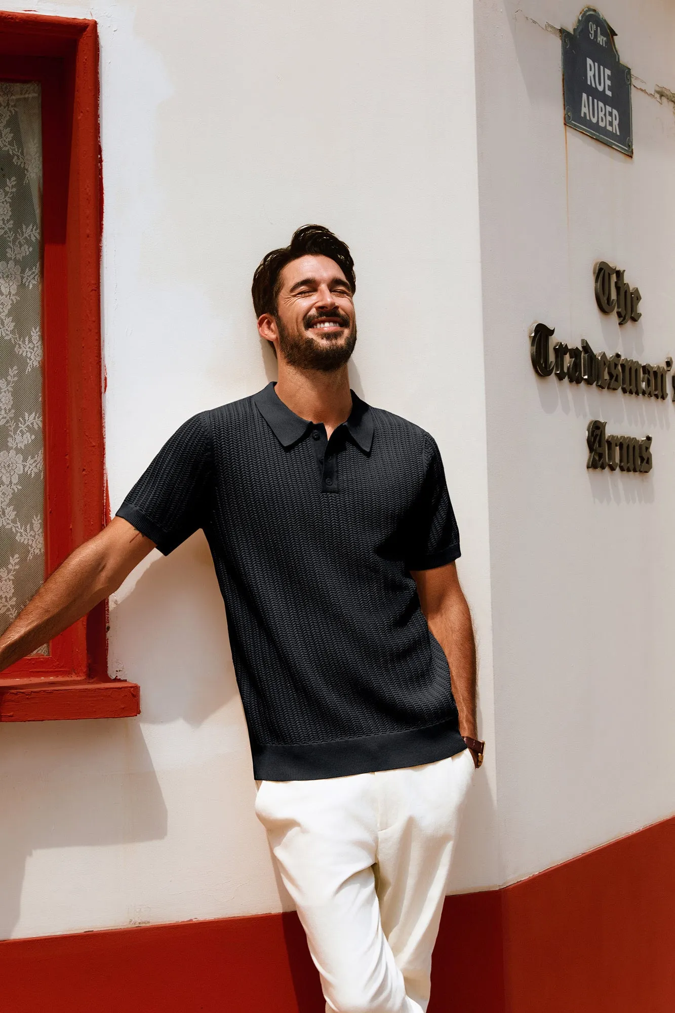 Men Wheatear Textured Polo-Shirt Short Sleeve Lapel Collar Knitwear Tops