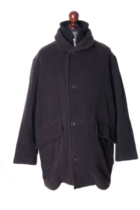 Men's HUGO BOSS Black Wool Double-Collared Zip PUNGA Overcoat Size 50