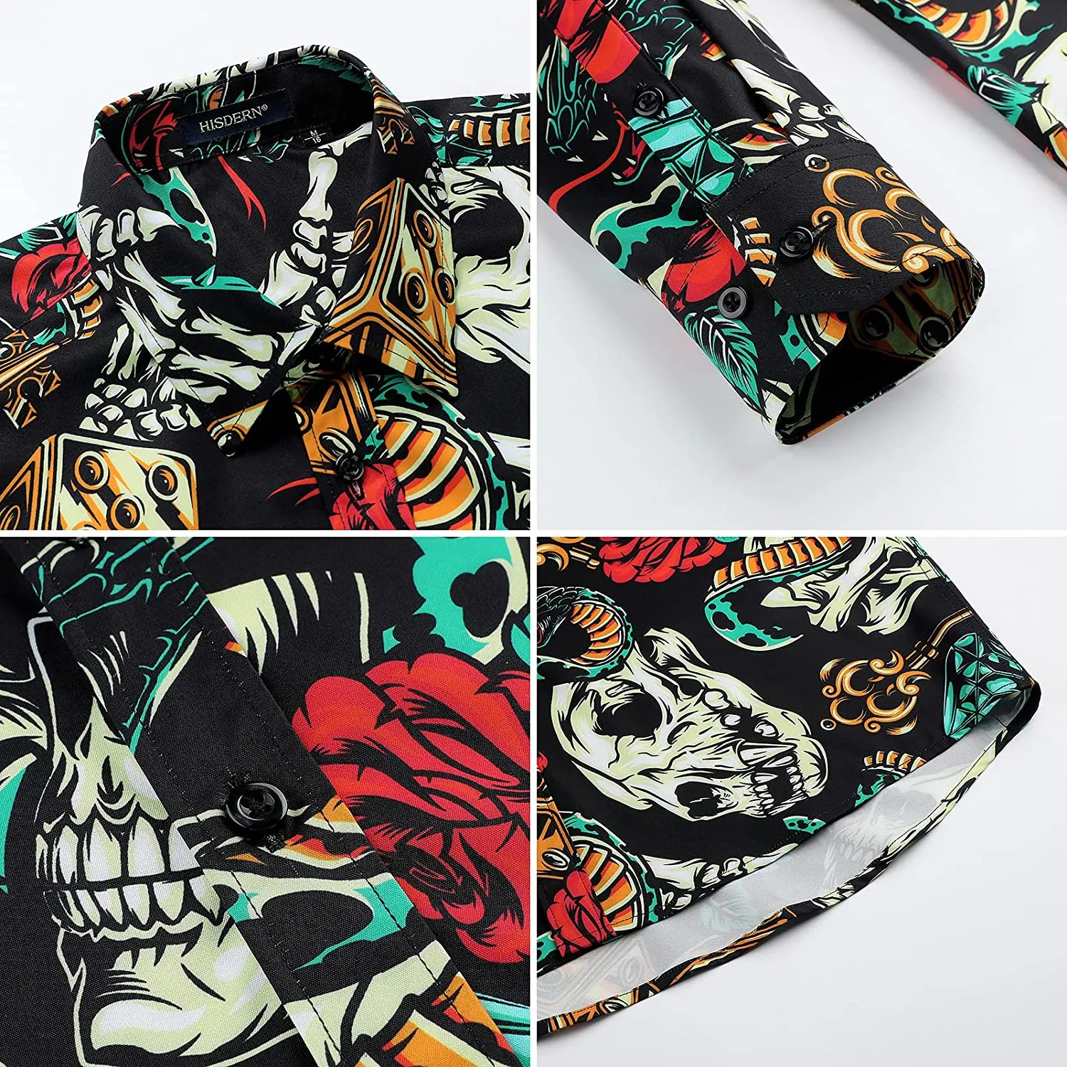Men's Long Sleeve Shirt With Printing - BLACK/ORANGE