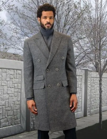 Mens Overcoat -Mens Long Wool Topcoats- Topcoat For Men-Mens Double breasted Overcoat - "Gray Dark" Double breasted Coat