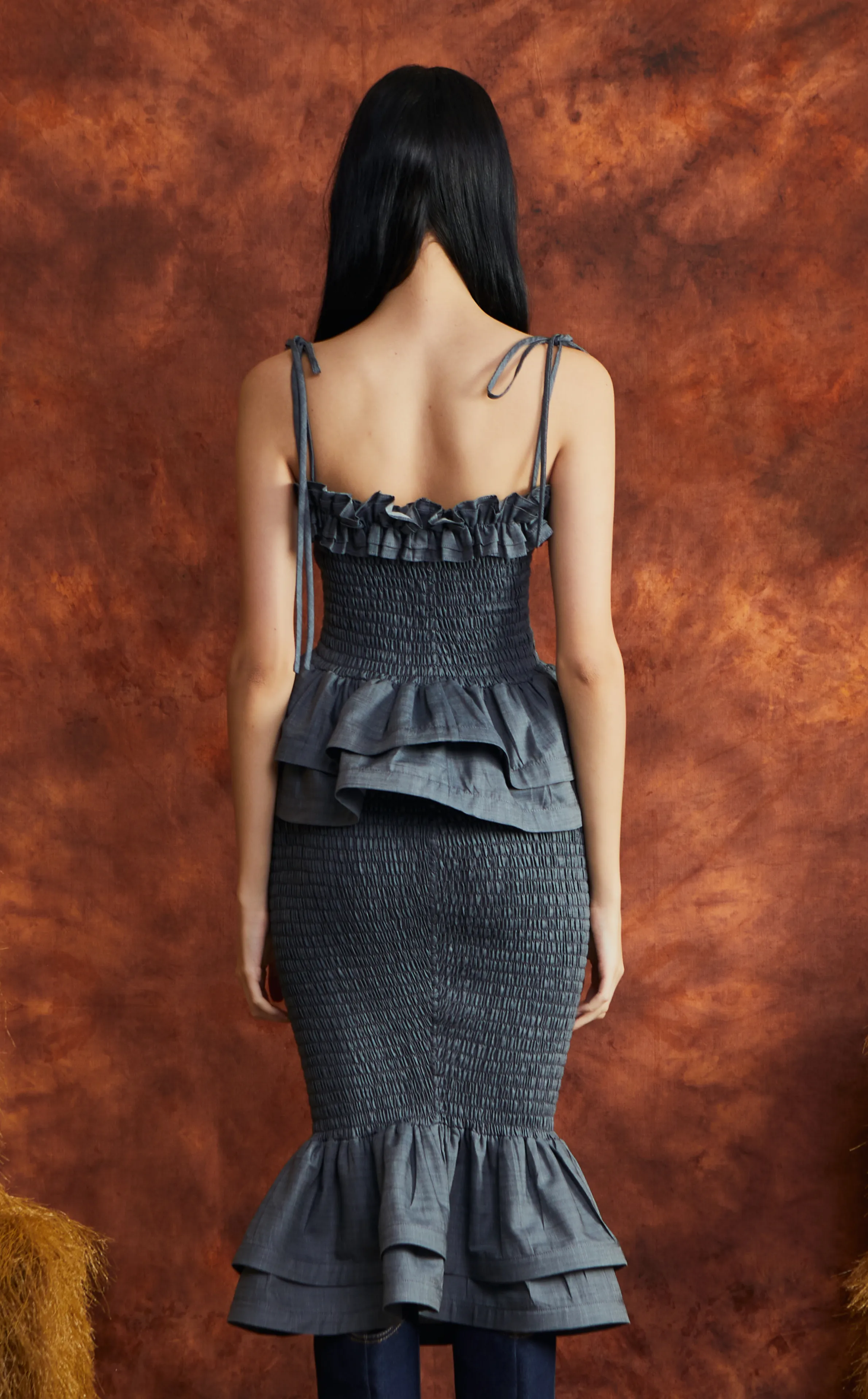 NAMIBIA TOP - DARK GRAY CHAMBRAY