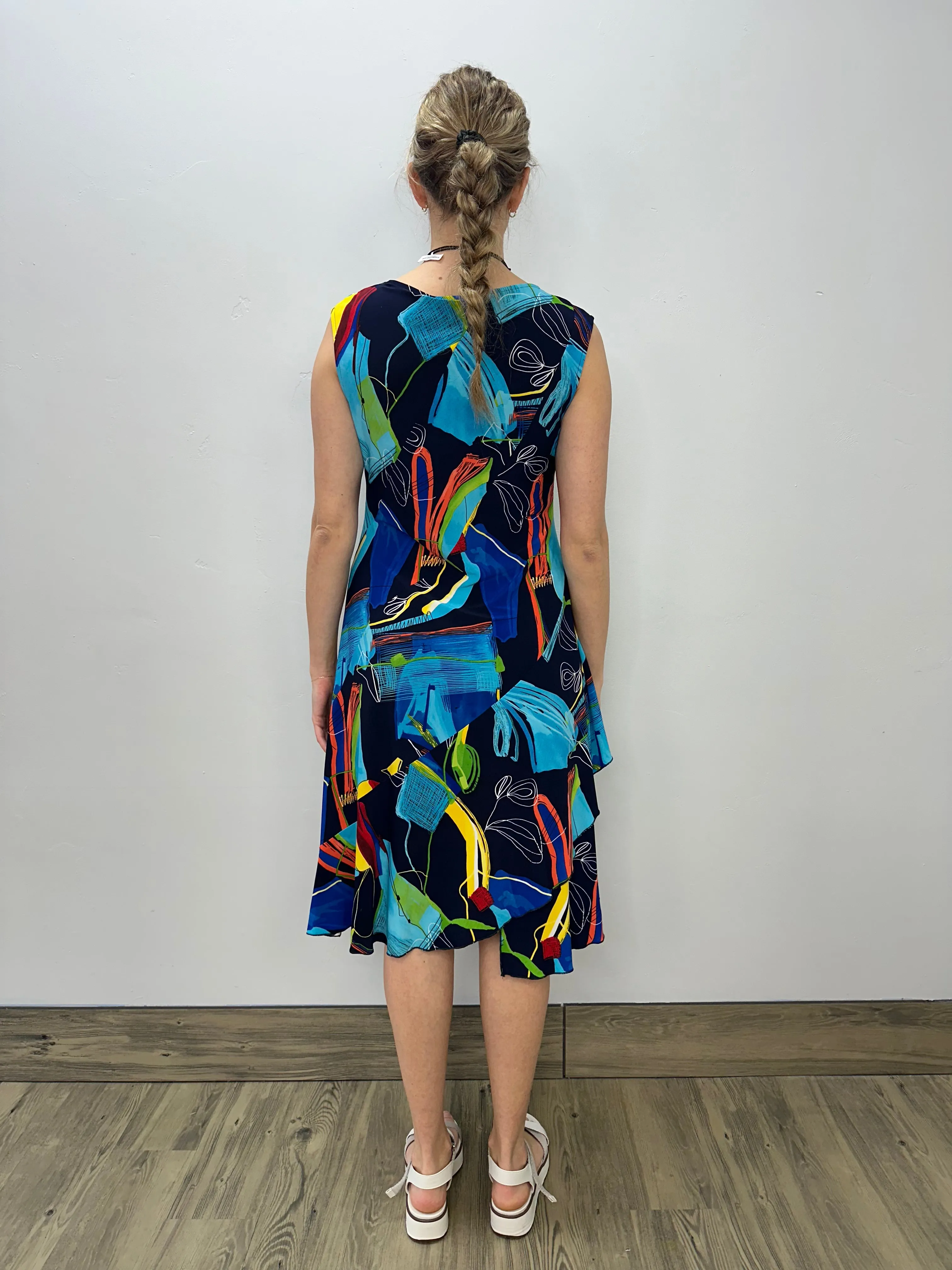 Navy Printed ITY Sleeveless Dress