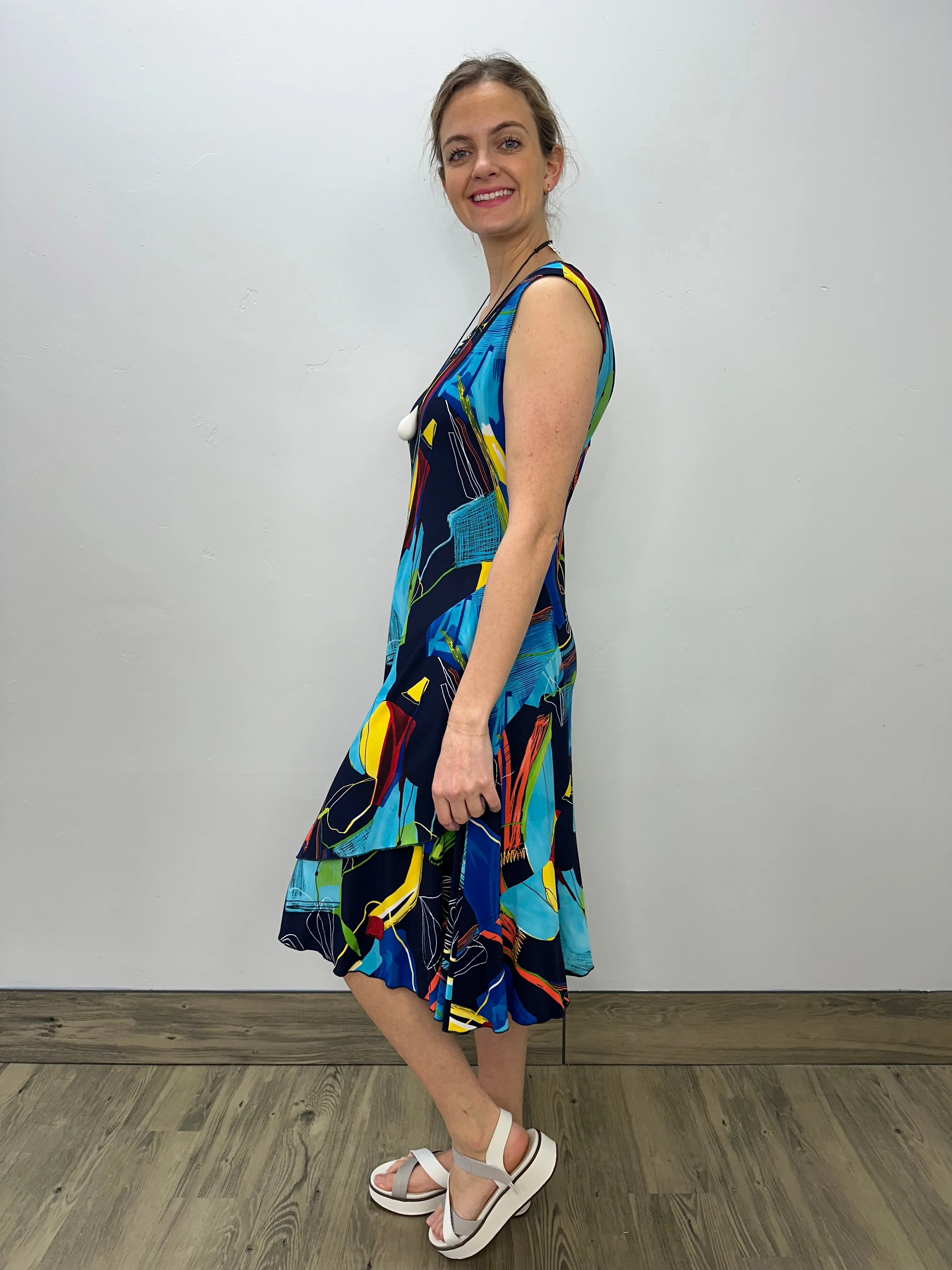 Navy Printed ITY Sleeveless Dress