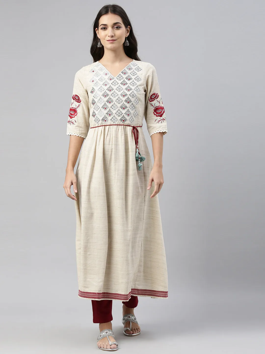 Neeru's Beige Color Cotton Fabric Tunic
