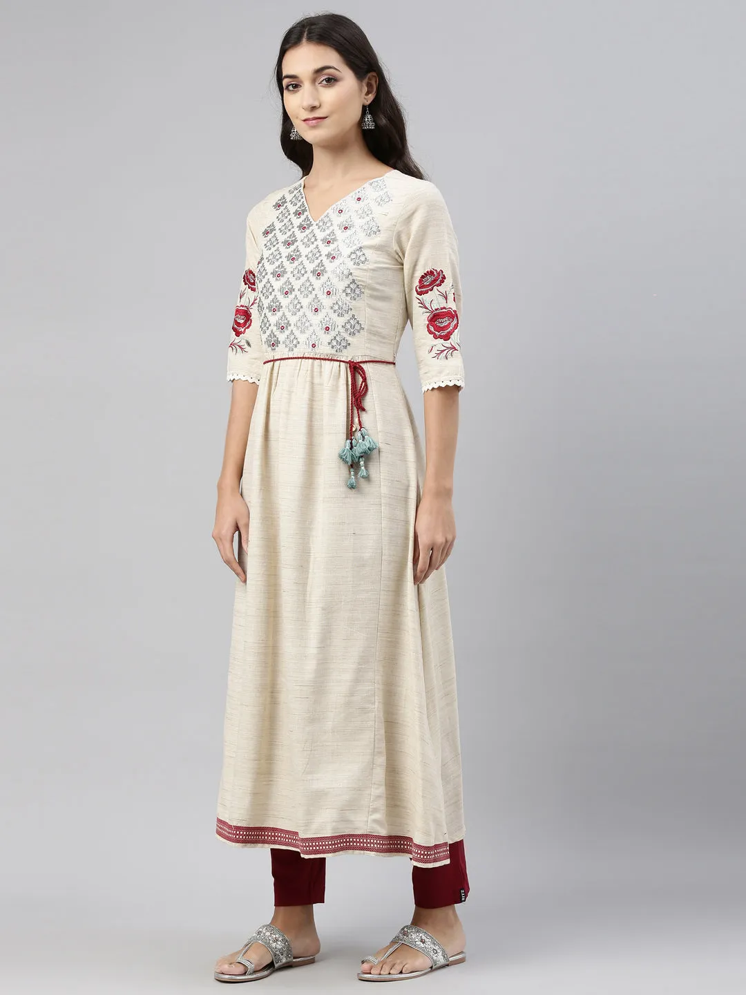 Neeru's Beige Color Cotton Fabric Tunic