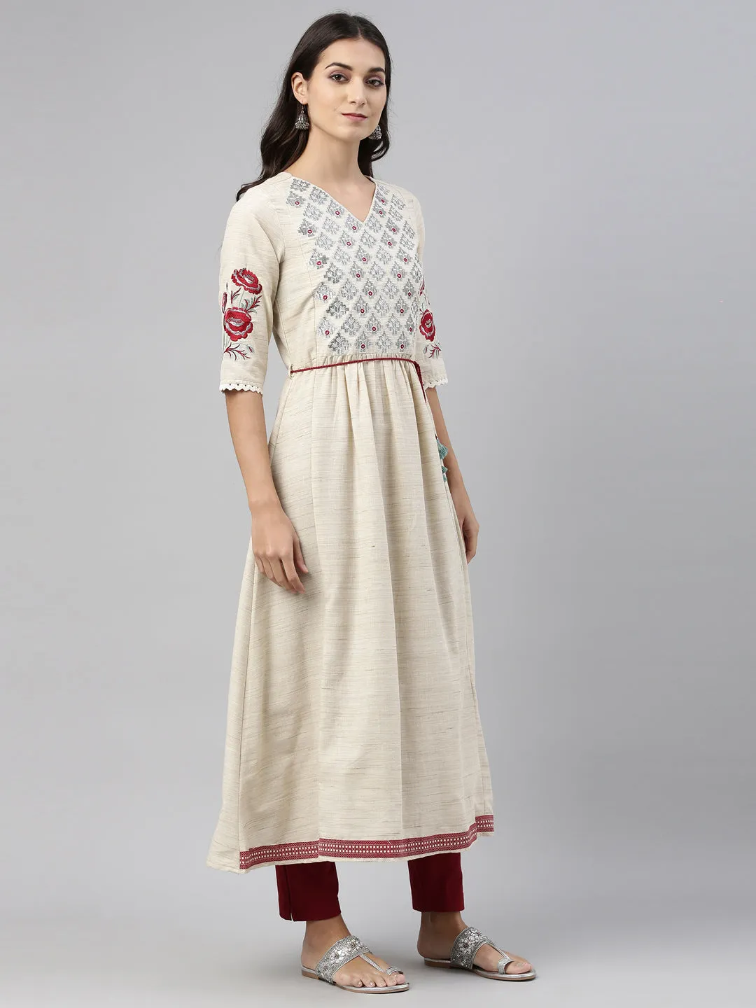 Neeru's Beige Color Cotton Fabric Tunic