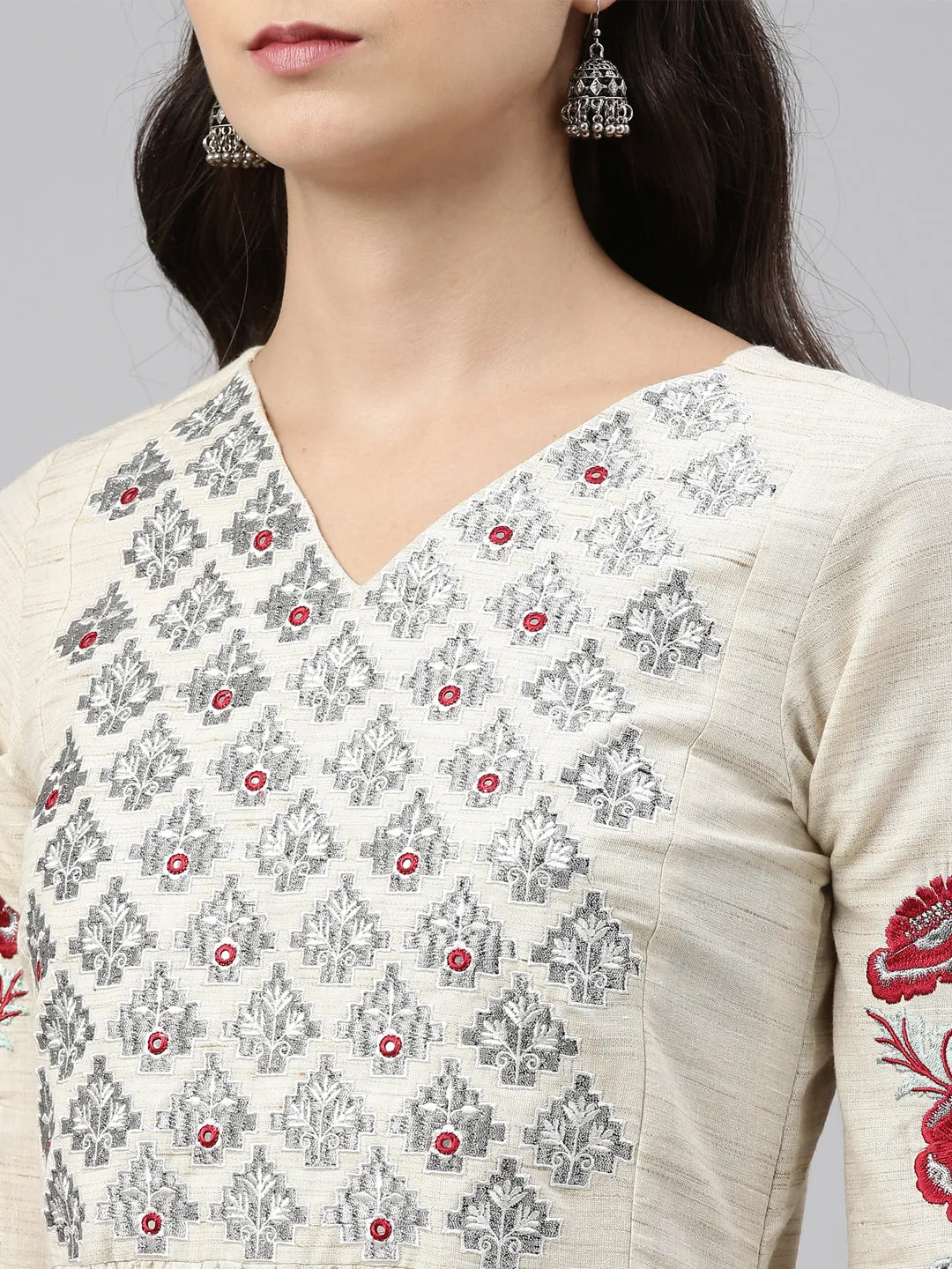 Neeru's Beige Color Cotton Fabric Tunic