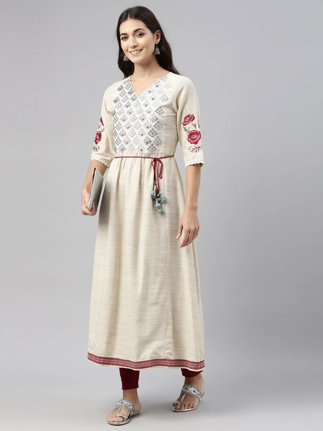 Neeru's Beige Color Cotton Fabric Tunic