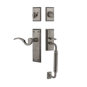 New York Handleset with C-Grip and New York Long Plate with Manor Lever in Antique Pewter
