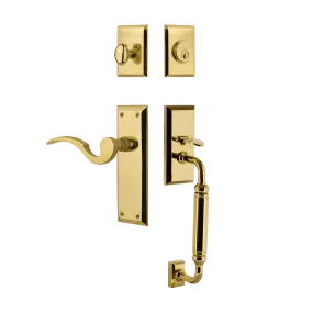 New York Handleset with C-Grip and New York Long Plate with Manor Lever in Polished Brass