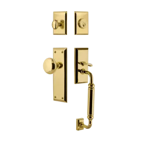New York Handleset with C-Grip and New York Long Plate with New York Knob in Polished Brass
