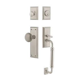 New York Handleset with C-Grip and New York Long Plate with New York Knob in Satin Nickel