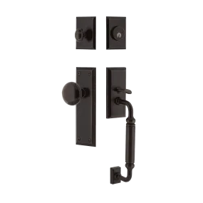 New York Handleset with C-Grip and New York Long Plate with New York Knob in Timeless Bronze
