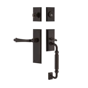 New York Handleset with F-Grip and New York Long Plate with Fleur Lever in Timeless Bronze