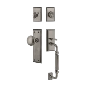 New York Handleset with F-Grip and New York Long Plate with New York Knob in Antique Pewter