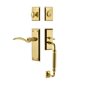 New York Handleset with F-Grip and New York Long Plate with Swan Lever in Polished Brass