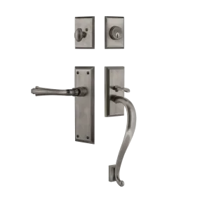 New York Handleset with S-Grip and New York Long Plate with Fleur Lever in Antique Pewter