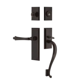 New York Handleset with S-Grip and New York Long Plate with Fleur Lever in Timeless Bronze