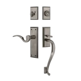New York Handleset with S-Grip and New York Long Plate with Manor Lever in Antique Pewter