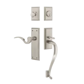 New York Handleset with S-Grip and New York Long Plate with Manor Lever in Satin Nickel