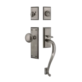 New York Handleset with S-Grip and New York Long Plate with New York Knob in Antique Pewter