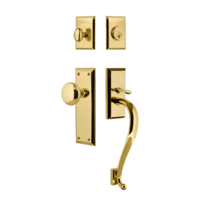 New York Handleset with S-Grip and New York Long Plate with New York Knob in Polished Brass