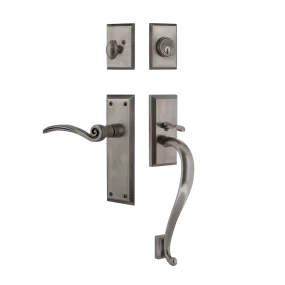 New York Handleset with S-Grip and New York Long Plate with Swan Lever in Antique Pewter