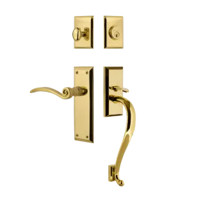 New York Handleset with S-Grip and New York Long Plate with Swan Lever in Polished Brass