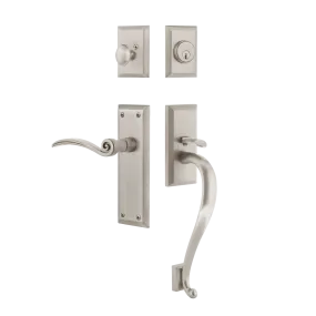 New York Handleset with S-Grip and New York Long Plate with Swan Lever in Satin Nickel