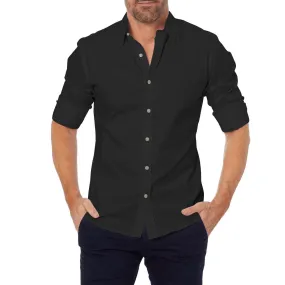 Oxford Stretch Zip Shirt - No Iron Wrinkle Free Casual Button Down Long Sleeve