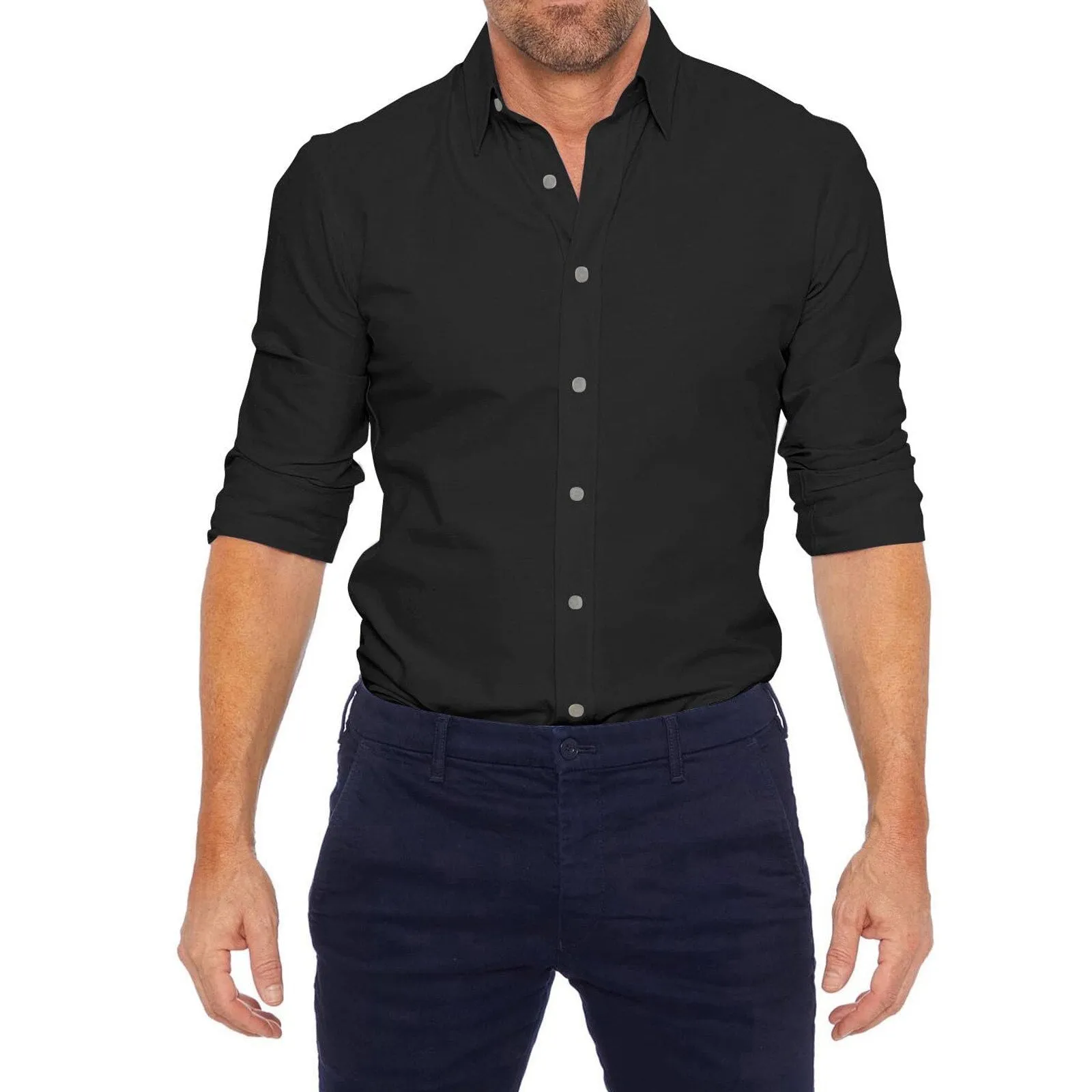 Oxford Stretch Zip Shirt - No Iron Wrinkle Free Casual Button Down Long Sleeve