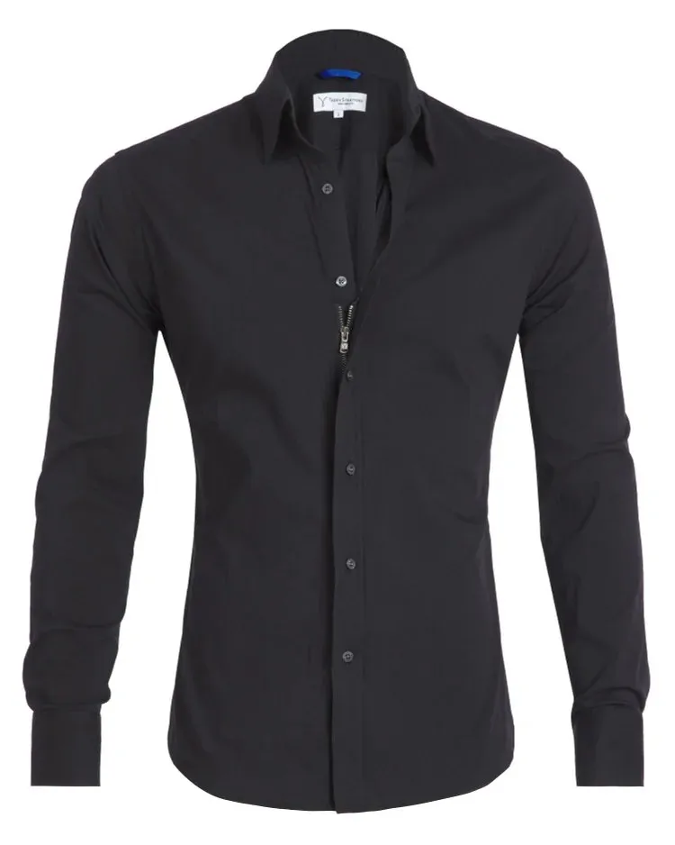 Oxford Stretch Zip Shirt - No Iron Wrinkle Free Casual Button Down Long Sleeve