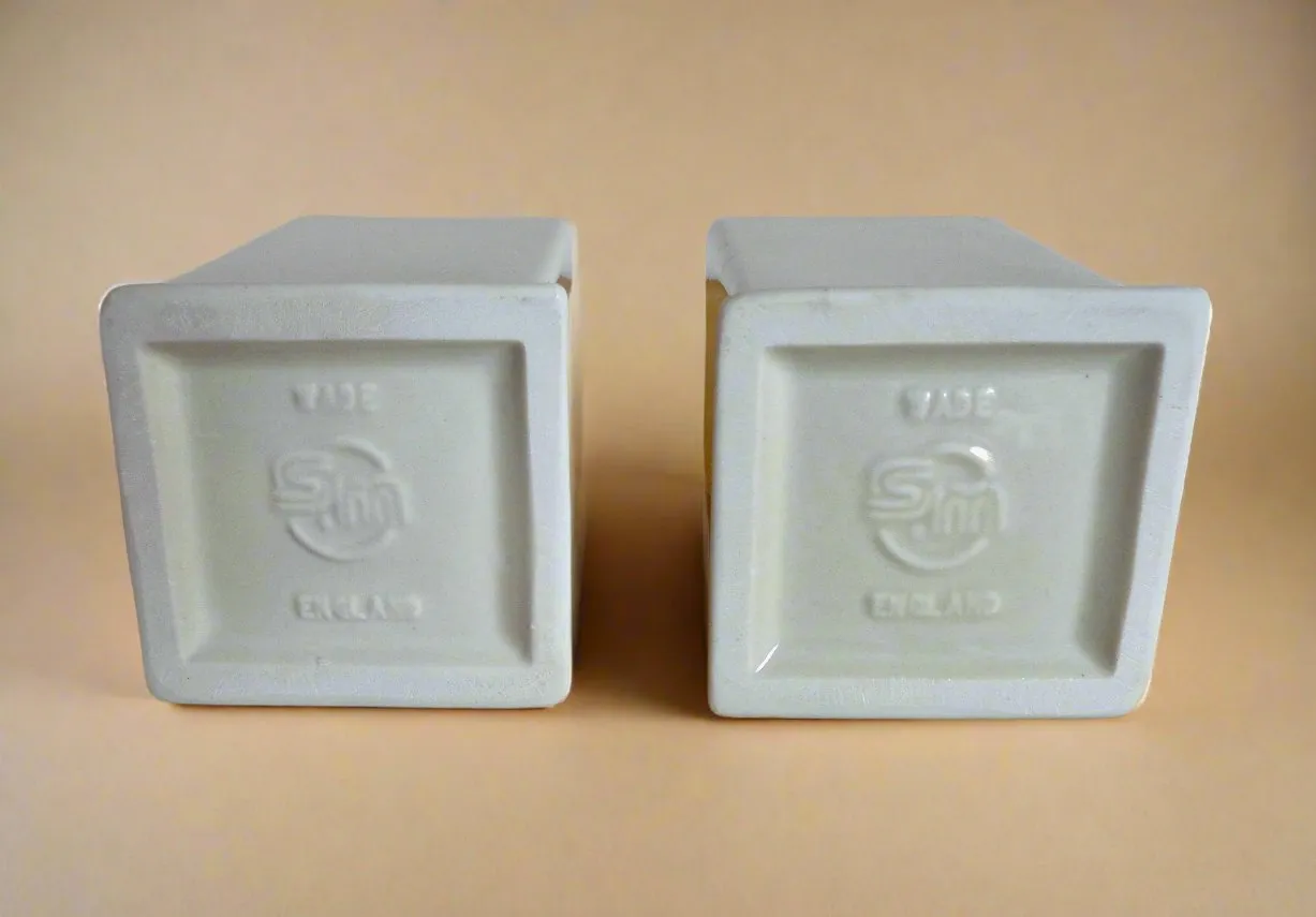 Pair of Cream Wade Pottery Desk Pen Pots With Vintage Television Embossing