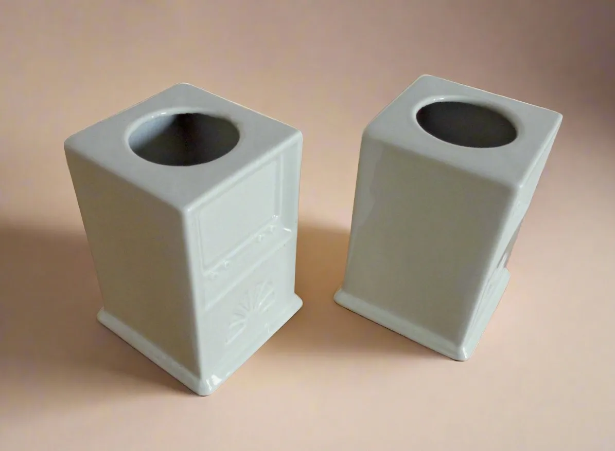 Pair of Cream Wade Pottery Desk Pen Pots With Vintage Television Embossing