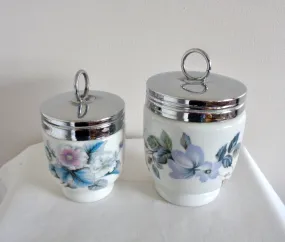 Pair of Vintage Royal Worcester Egg Coddlers: King Size June Garland And Standard Size Woodland