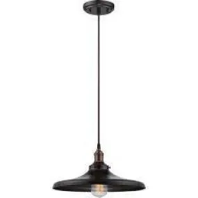Pendant Fixture in Rustic Bronze and Matching Shade