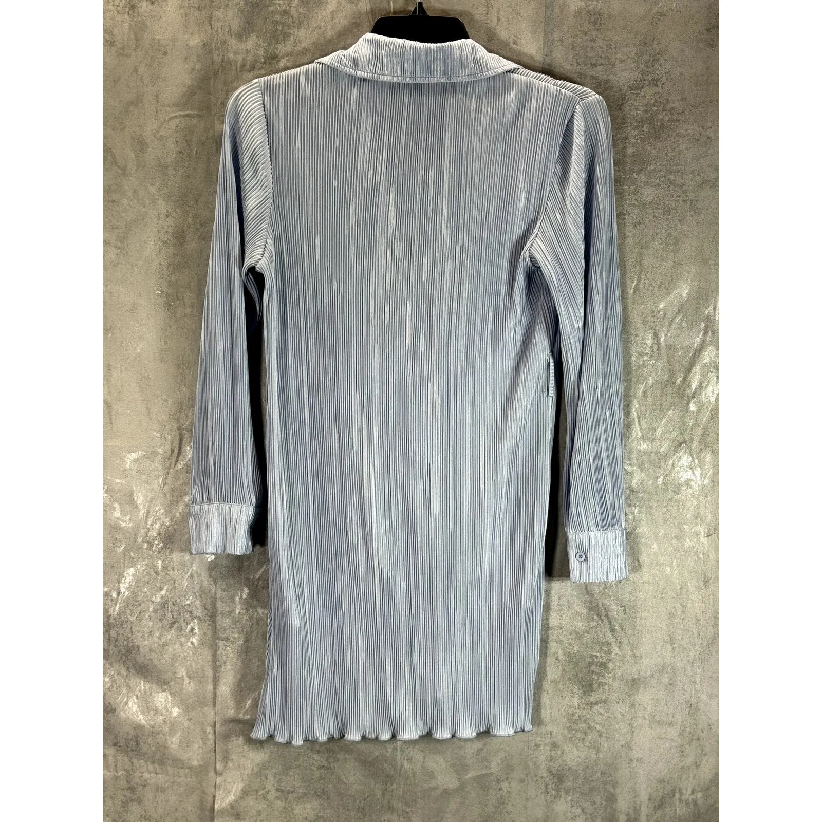 PEPPERMAYO Women's Baby Blue Plisse Soho Chic Long Sleeve Mini Shirt Dress SZ 0