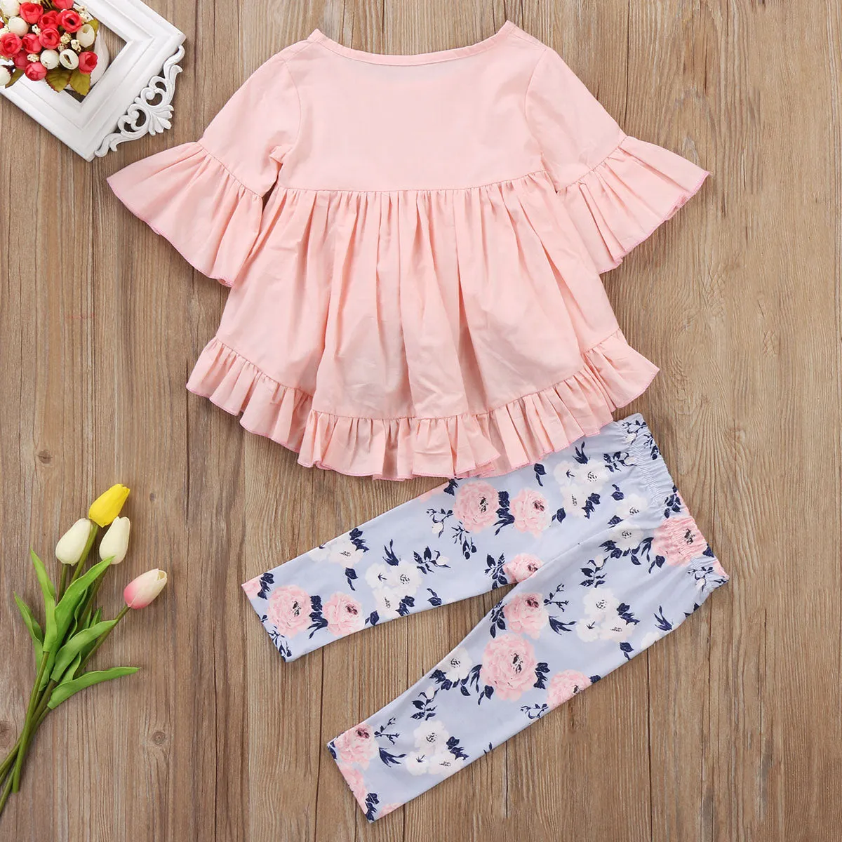 Pink & Blue Floral Leggings Set
