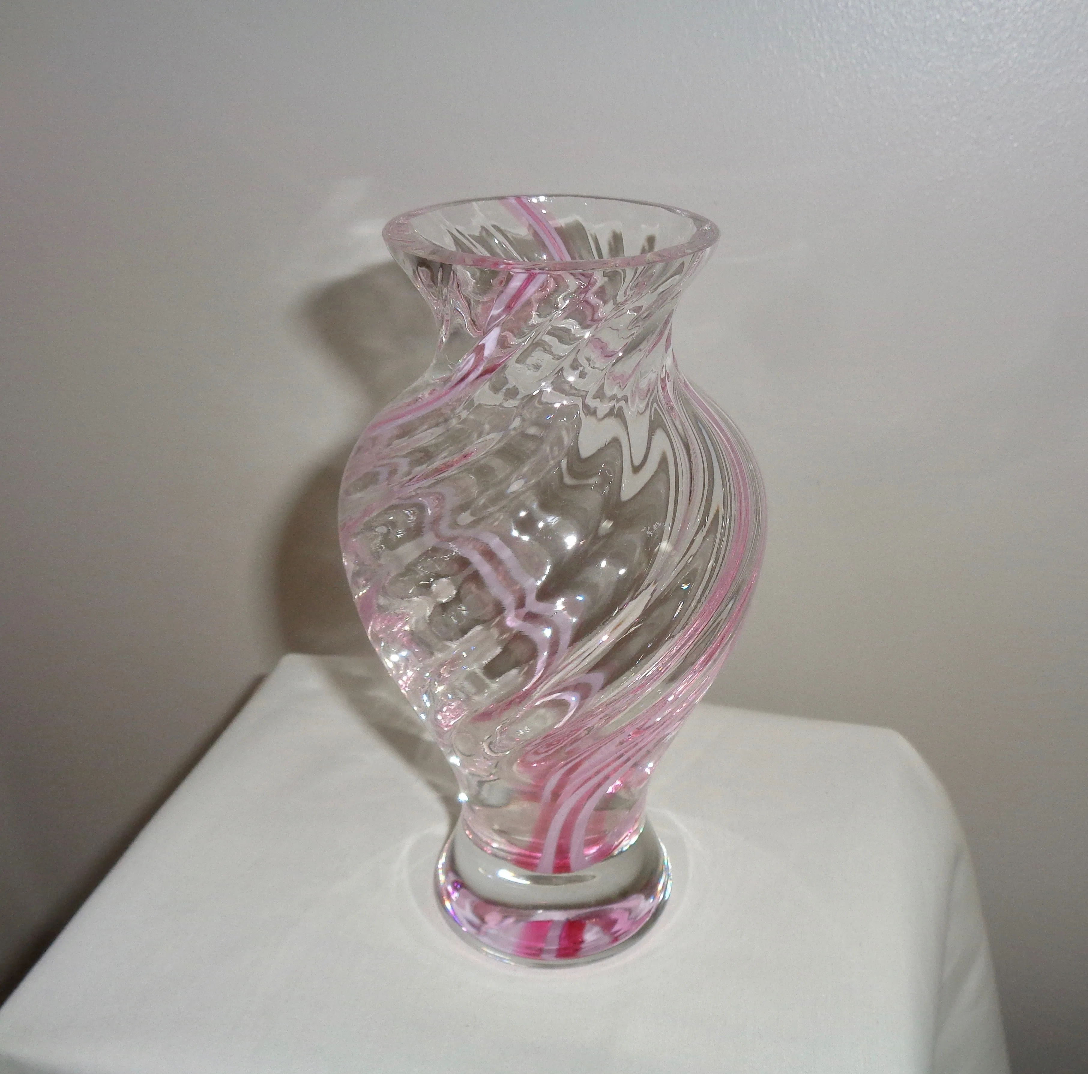 Pink Swirl Caithness Handmade Glass Bud Vase